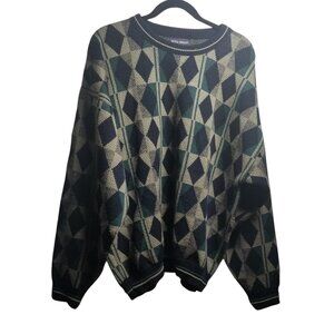 Men's Vintage 80s 90s Crewneck Heritage Navy Green Preppy Sweater Sz 1X